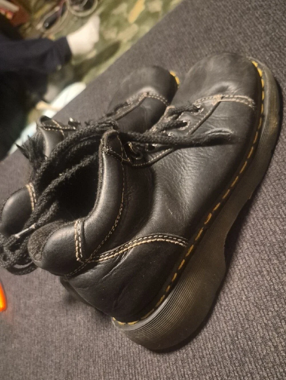 Dr. Martens Black Leather Lace-Up Men’s Ankle Boots with Yellow Stitching